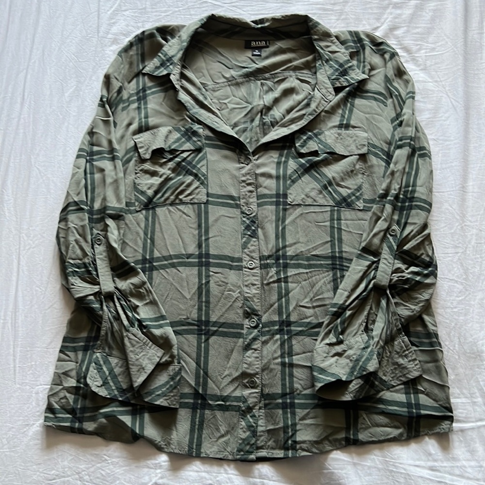 A.n.a. (A new approach) green plaid button down blouse, 1X.